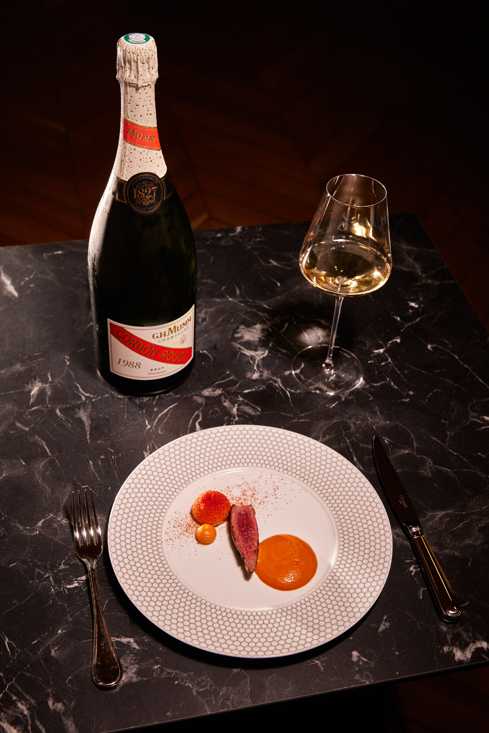 Mallory Gabsi's Pigeon dish at Maison Mumm's La Table des Chefs Pea