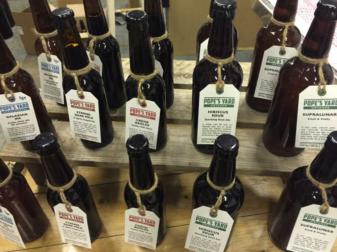 Pope's Yard craft beers in brown glass bottles Beer