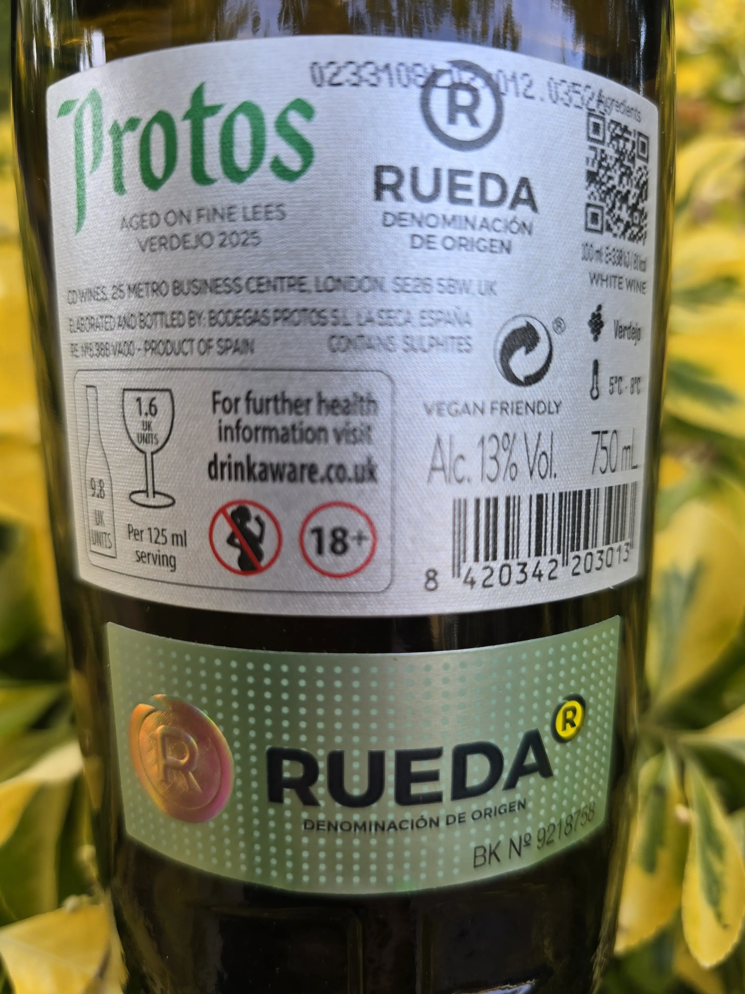Protos Verdejo 2025 back label Protos Rueda Verdejo 2025 back label